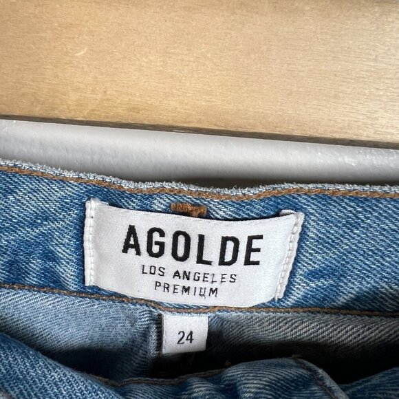 Agolde Riley High Rise Straight Crop Jeans Size 24 Blue Light Wash Button Fly - Picture 3 of 10